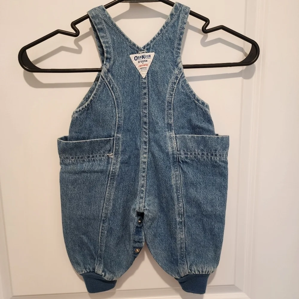 Vintage Genuine OshKosh Vestbak Bubble Overalls Blue Denim Size 6/9M USA Made